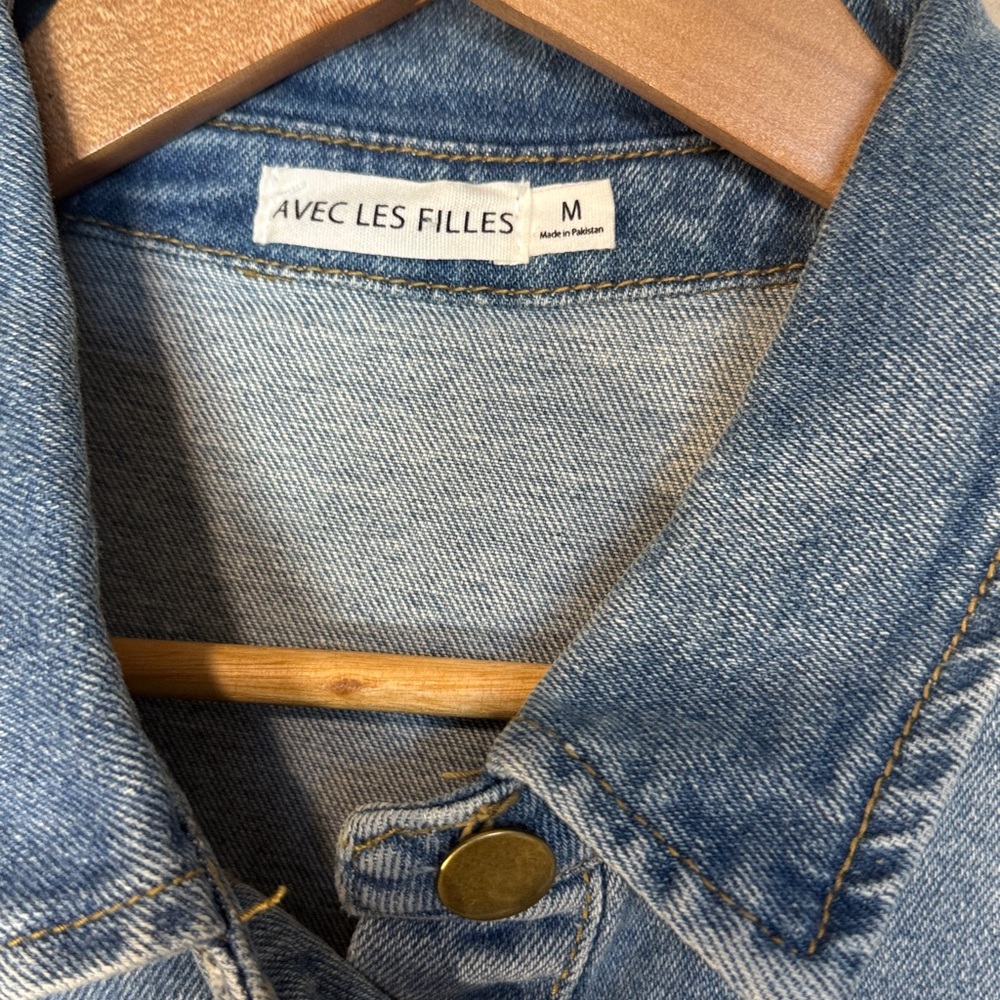Avec Les Filles Blue Medium Denim Short Sleeve Romper - Picture 4 of 10